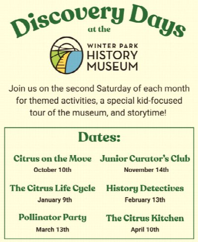 Discovery Days at the Winter Park History Museum at Winter Park History Museum — Oct 10, 2026