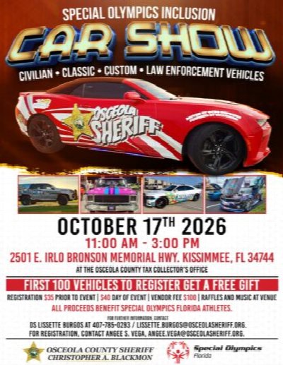 Osceola County Sheriff Hosts Special Olympics Inclusion Car Show at Osceola County Tax Collector’s Office — Oct 17, 2026