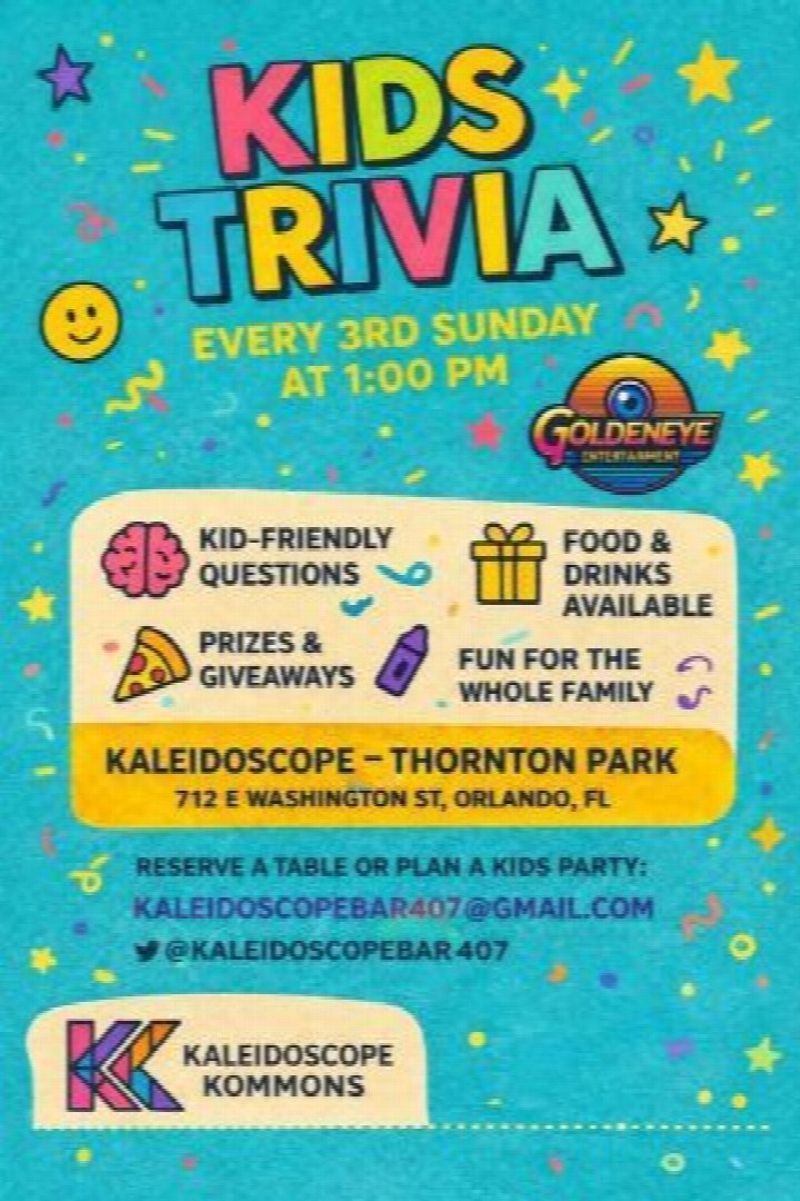 Kaleidoscope Thornton Park’s Kids Trivia